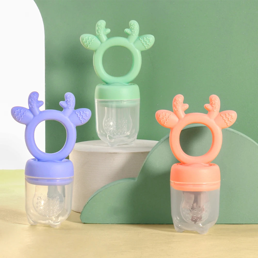 3 Pack Baby Fruit Food Feeder Pacifier BPA Free Silicone Deer Teething Toy Fresh Fruit Vegetable Nibbler Soother Toddler Chew Feeder
