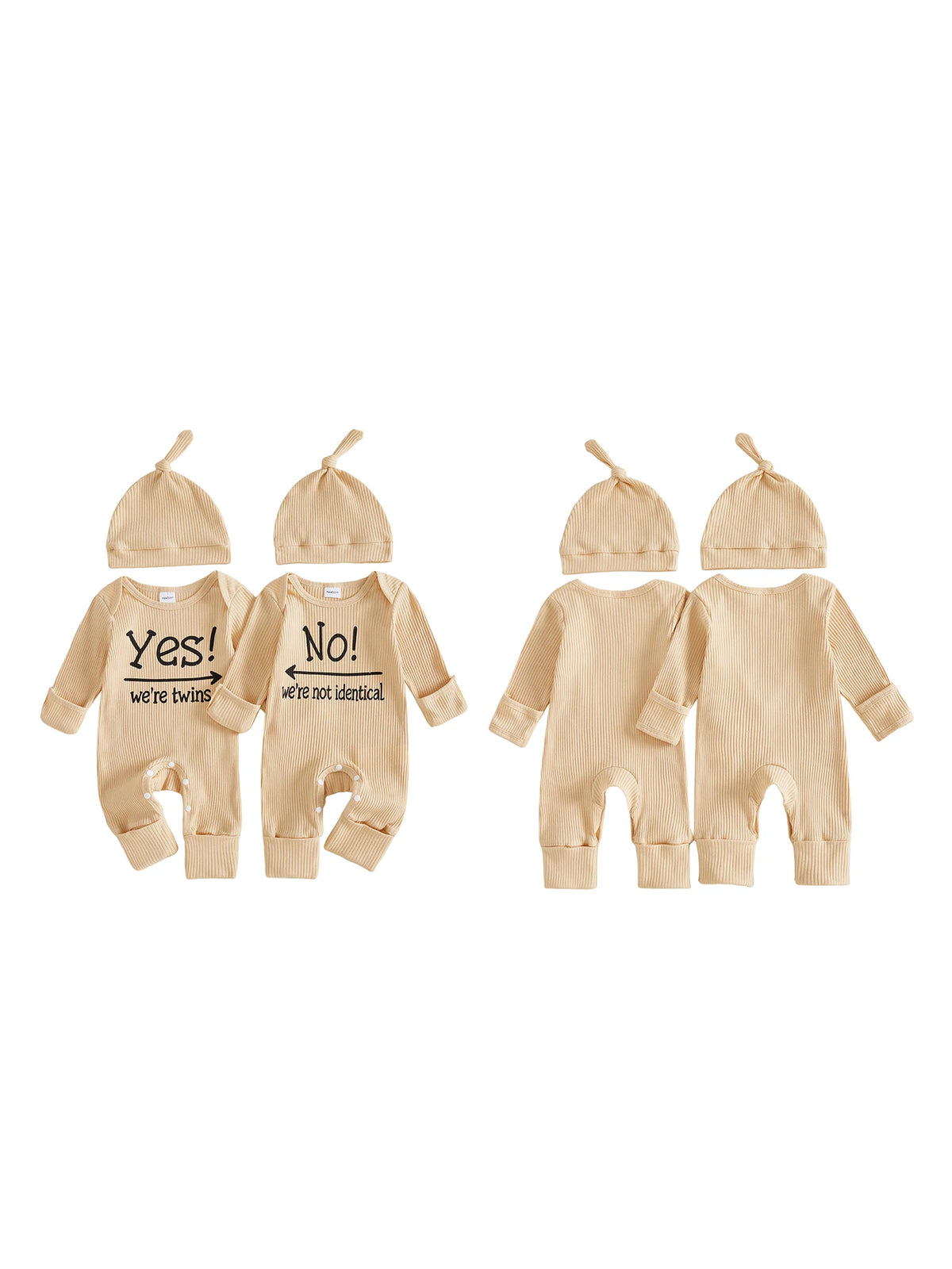Ribbed Crew Neck Long Sleeve Baby Outfits Letter Baby Outfits Letter Twin Letter-Print-Ribbed Romper Ribbed Crew Neck Long