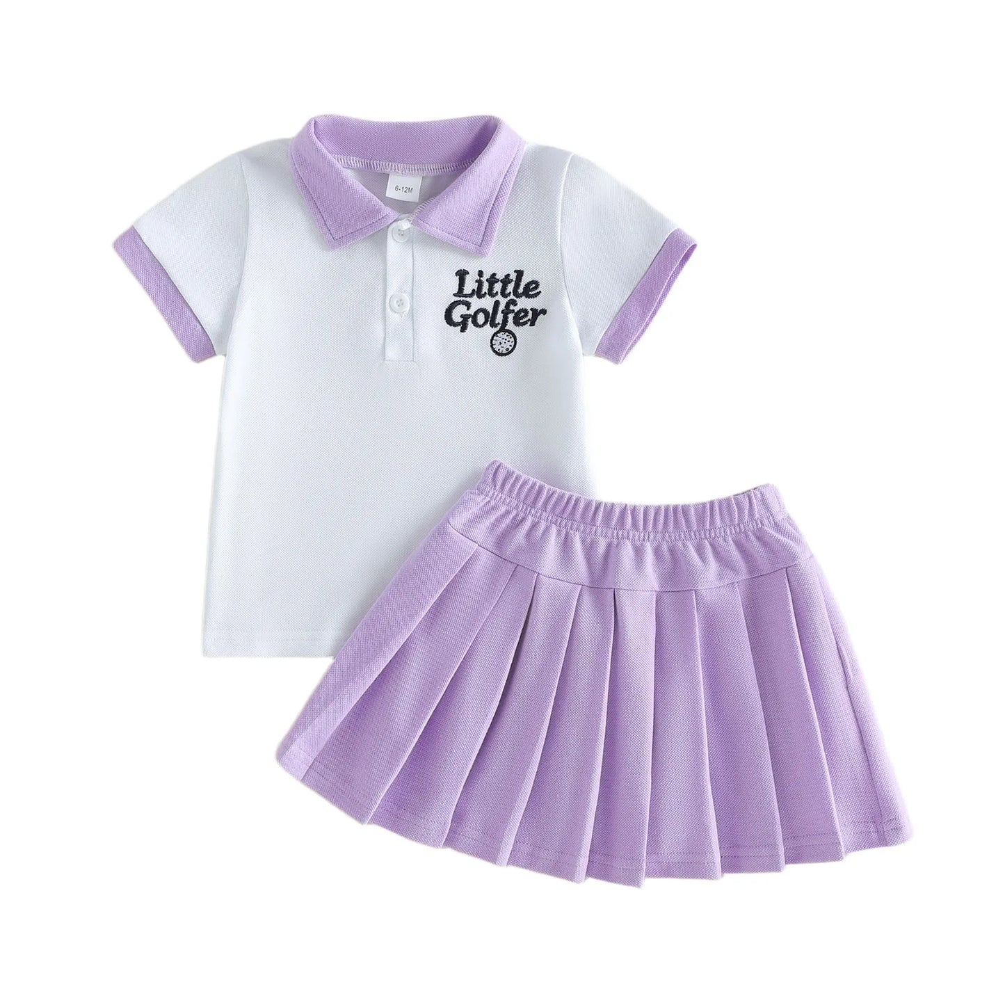 Girls Golf Outfit Set Two Piece Embroidered Letters Short Sleeve T Shirt Skirt