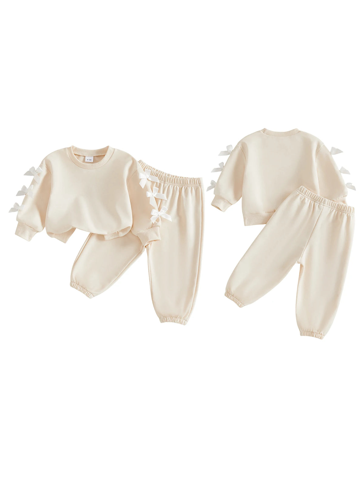 Girls Bow Accent Fall Outfit Set With Crew Neck Pullover
