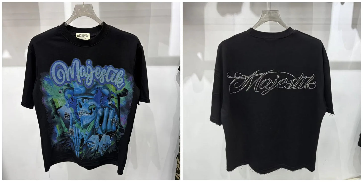 Cotton T Shirt With Letter Rhinestone Print Breathable Hip Hop