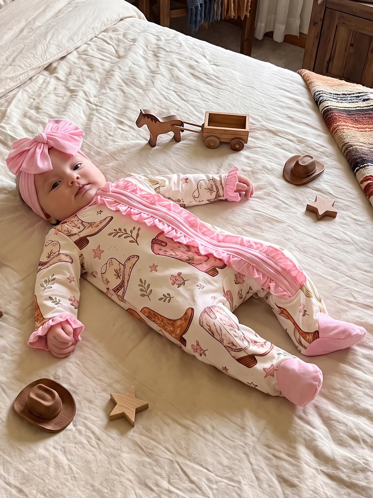 Baby Cactus Bodysuit With Headband Zip Up Romper Girls