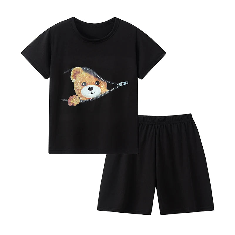 Two Piece Summer Kids Shorts Set Unisex Short Sleeve Outfit