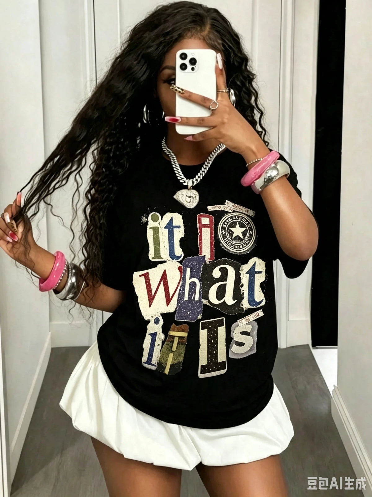 Girls & Teenagers Students Casual Printed Black Crew Neck Short Sleeve T-Shirt Top, Summer