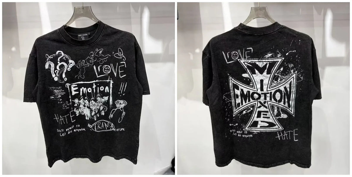 Mixed Emotion Printed Cotton T Shirt For Men Women