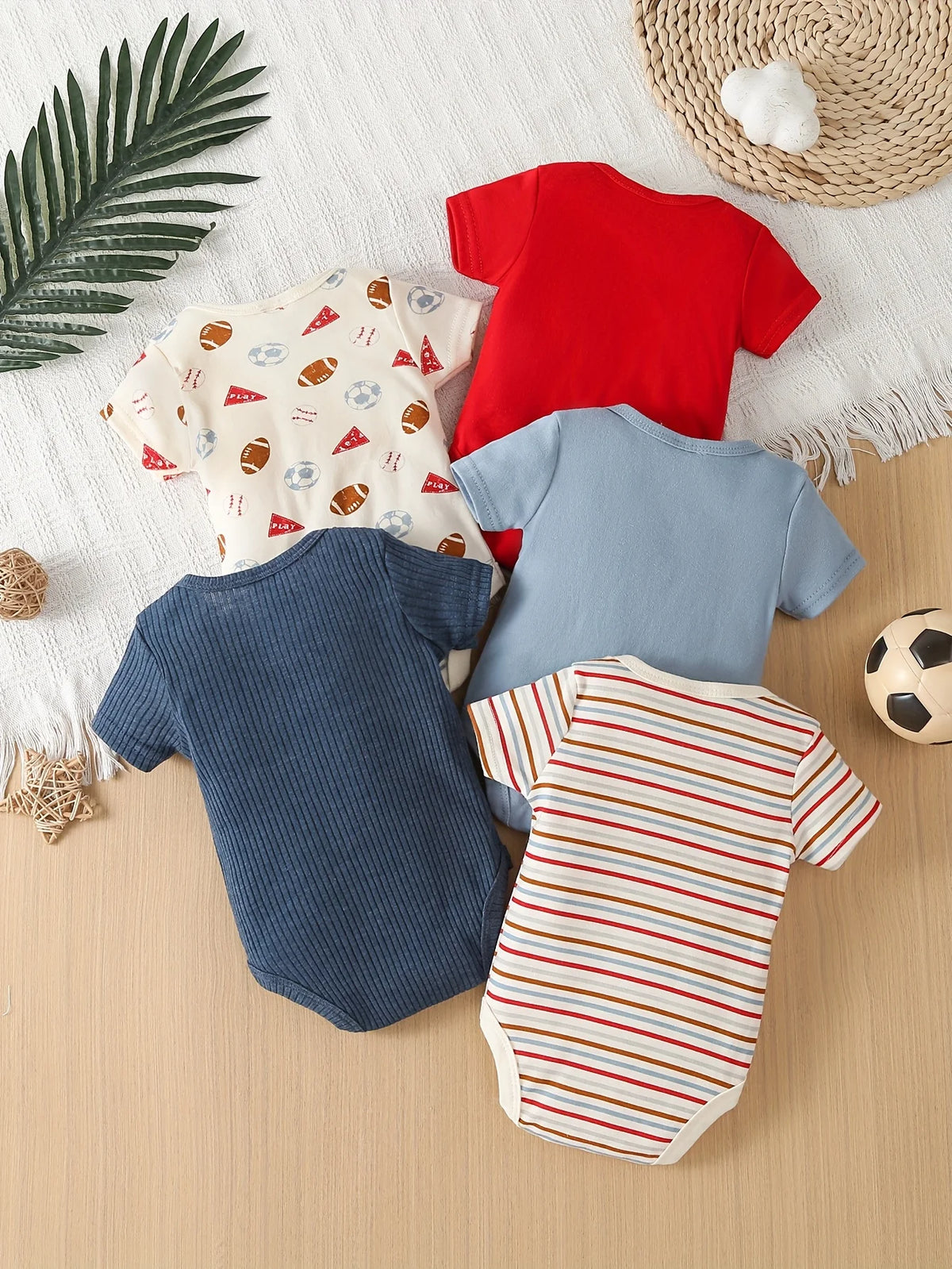 PAYIFANG Baby Boys Rugby Jumpsuit Short Sleeve Cotton Knit Romper