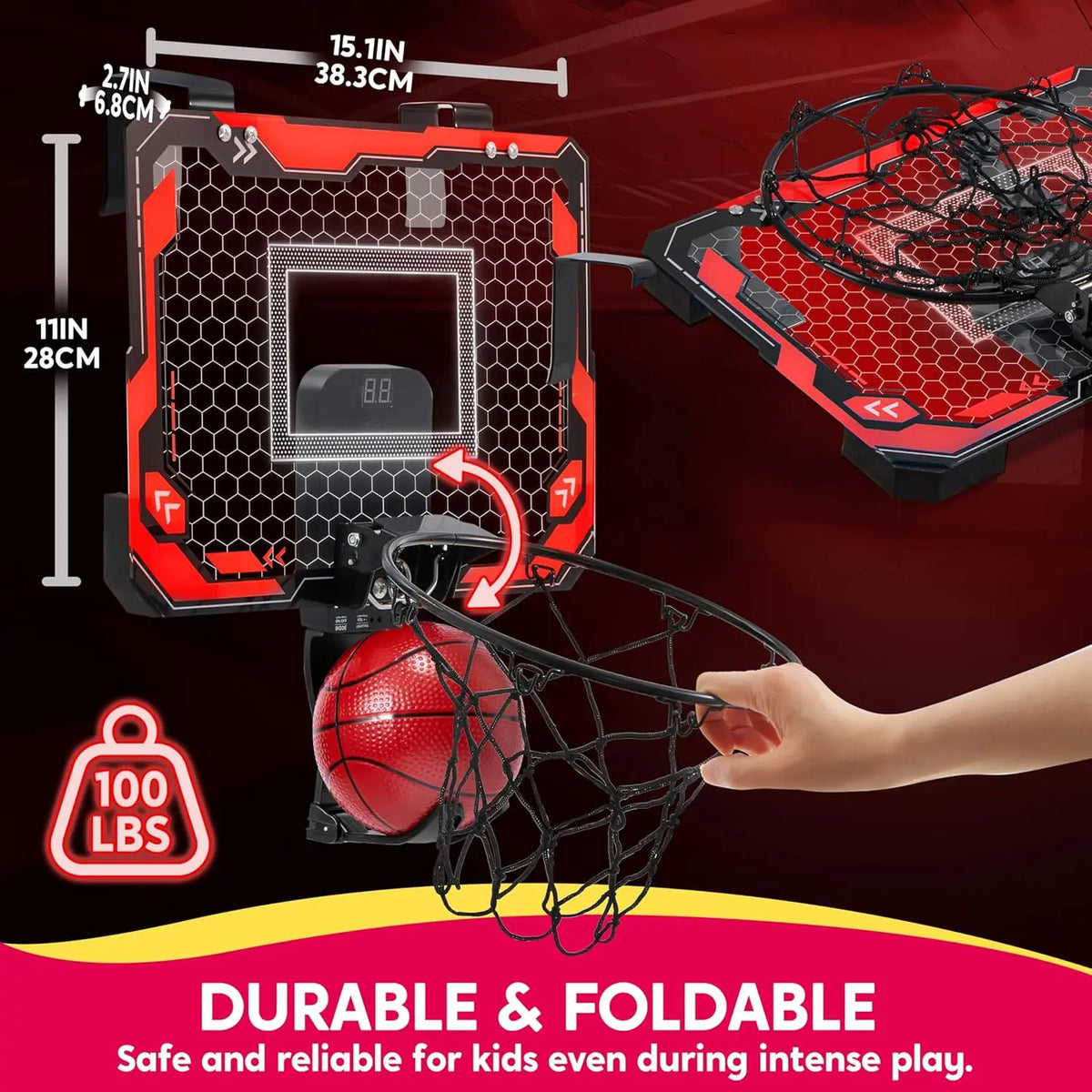 Joyfy Mini Indoor Basketball Hoop Over The Door With Light Up Scoreboard