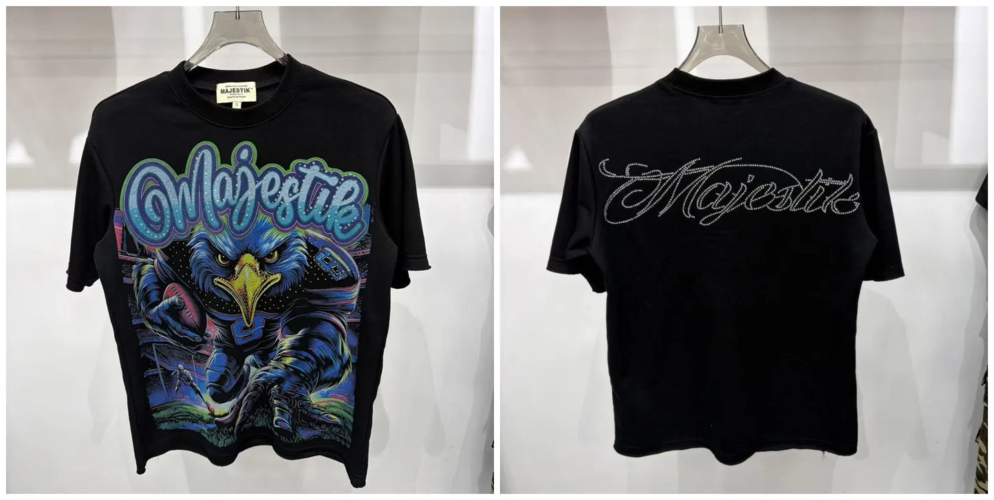 Cotton T Shirt With Letter Rhinestone Print Breathable Hip Hop