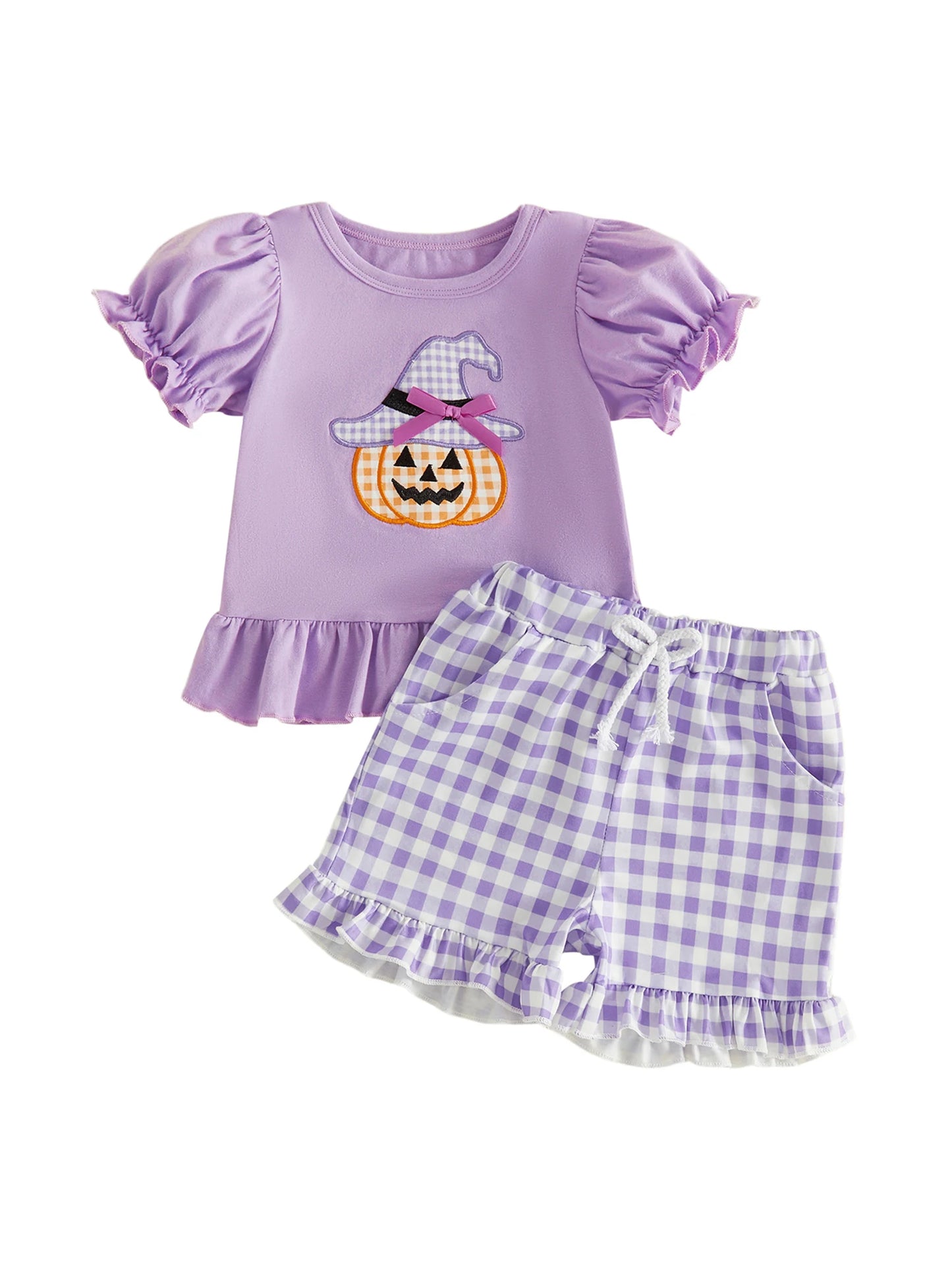 Halloween Outfits Short Embroidery Embroidery Tops Girl-Halloween-Outfits Baby Girl Halloween Short-Sleeve-Pumpkin New