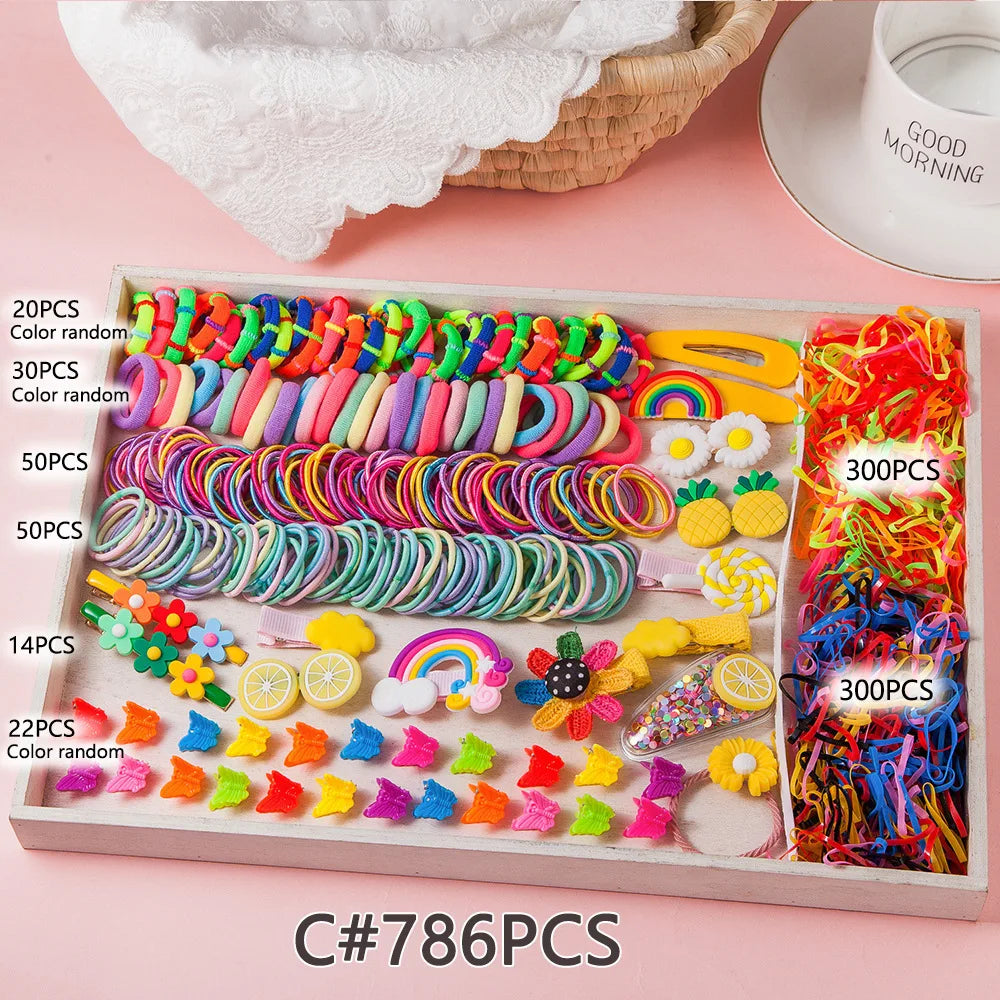 18/546Pcs /1152PCS Bow High Elastic Hair Accessories Set Korean Style Princess Hair Clips, No Hurt Hair Colorful Girls Hair Bands Hair Clips Girls Children No Box