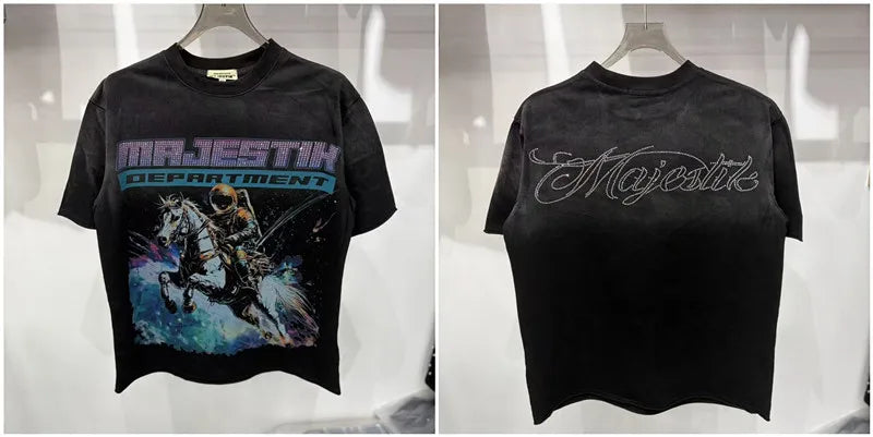 Cotton T Shirt With Letter Rhinestone Print Breathable Hip Hop
