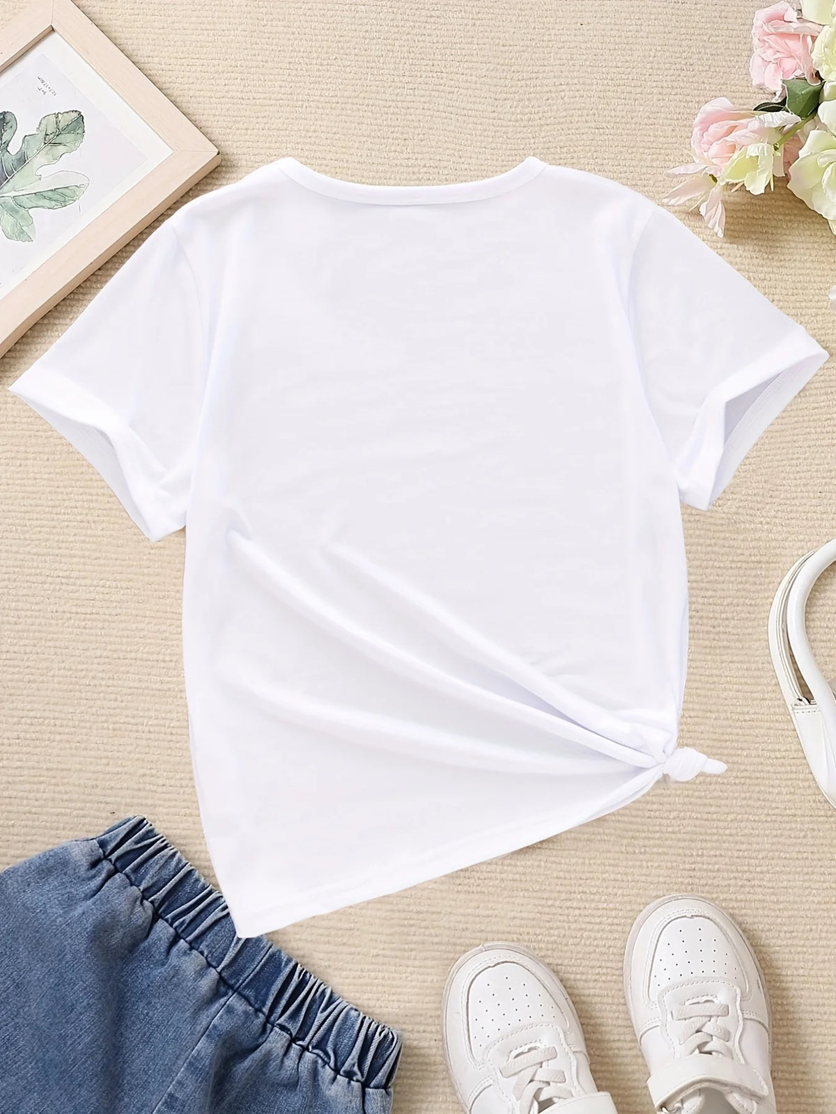 Flowers And Camera Graphic T-Shirt Casual Round Neck Tees Top Teens Summer Clothes