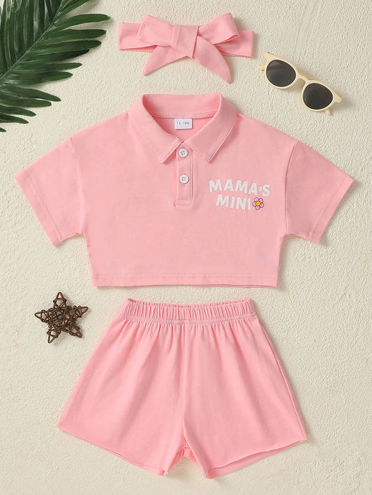 Floral Print Baby Girls 3pc Outfit Set Shirt Shorts Headband