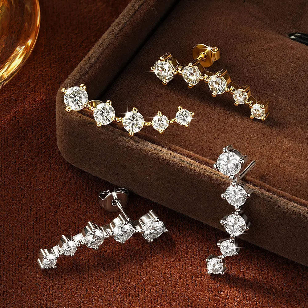 OXTAO Sparkling Moissanite Crawler Stud Earrings D VVS1 for Women Girl 14K Gold Filled Lab Imitation Diamond 2.4ct Earrings Jewelry Accessories Valentine Anniversary Day Birthday Gifts