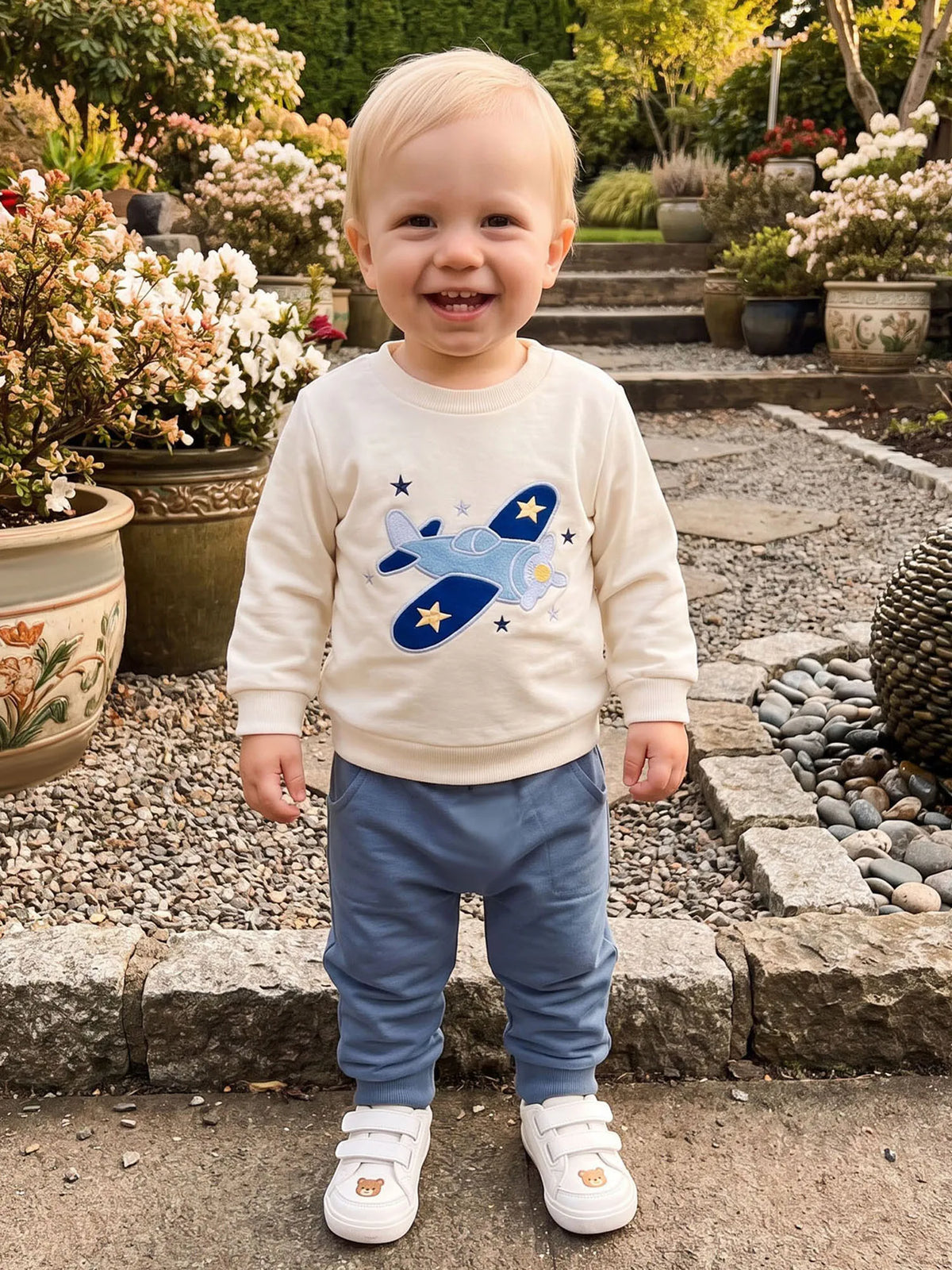 Airplane Print Toddler Sweatshirt And Joggers Set For Babies