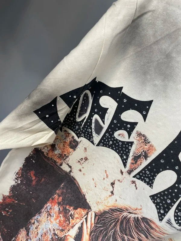 New fashion brand LIFE HUSTLERS Y2K hot stamping hole Men Women T-shirt Streetwear 100% Cotton Loose Round Neck Top Tees