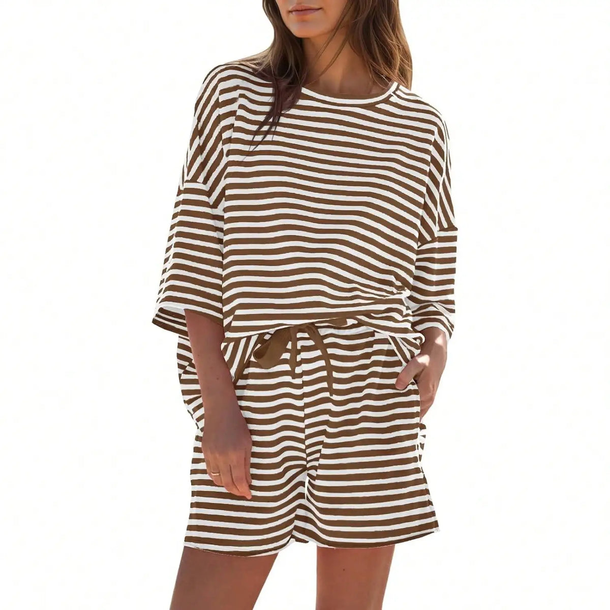 Fisoew Womens Striped Athleisure 2 Piece Outfits Sweatsuit Lounge Set