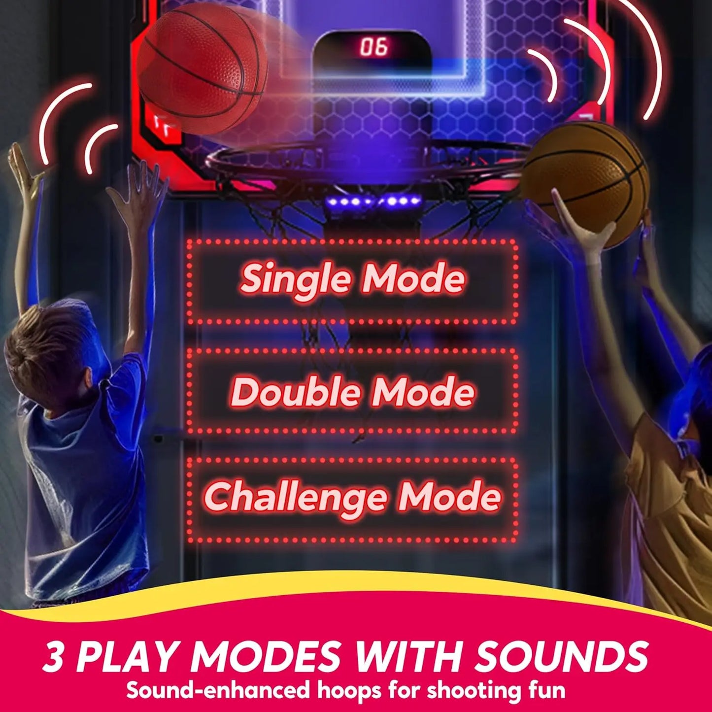 Joyfy Mini Indoor Basketball Hoop Over The Door With Light Up Scoreboard