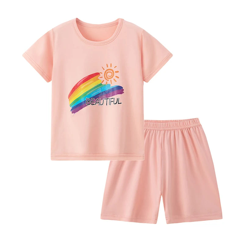 Two Piece Summer Kids Shorts Set Unisex Short Sleeve Outfit