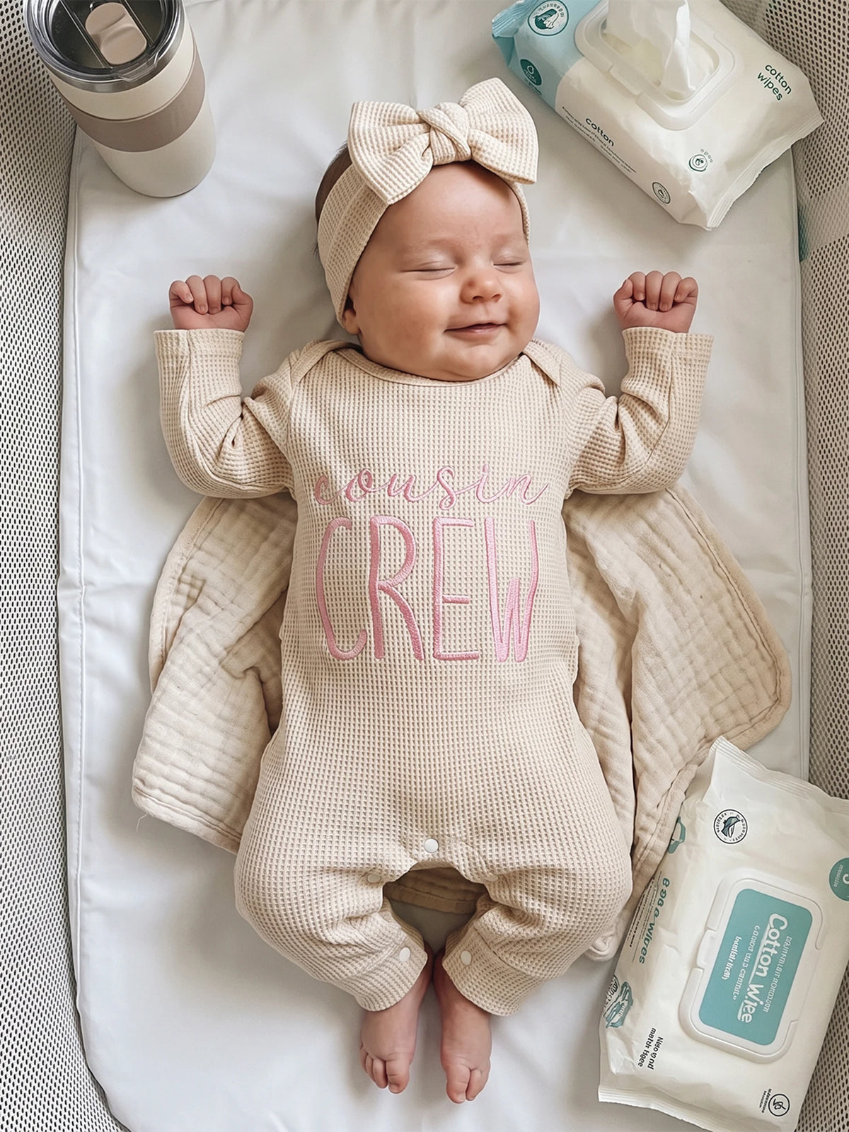 Premium Baby Girls Long Sleeve Romper Set With Bow Headband