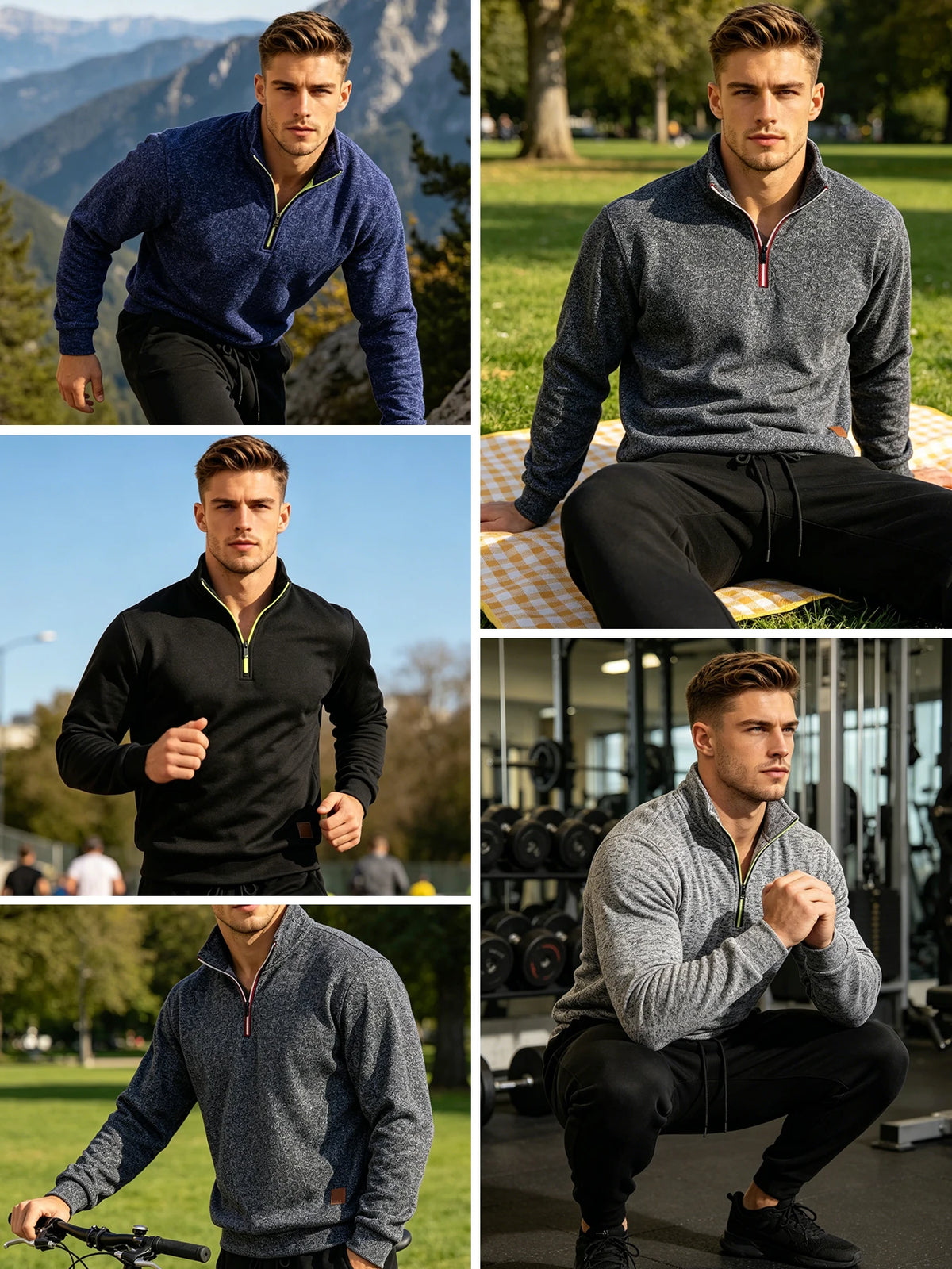 Men 1/4 Quarter Zip Pullover Sweatshirt Heather Mock Neck Top Contrast Zipper Casual Long Sleeve Sweater
