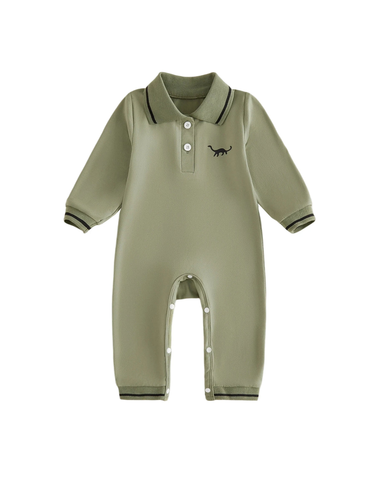 Long Sleeve Dinosaur Print Romper For Baby Girls With Lapel