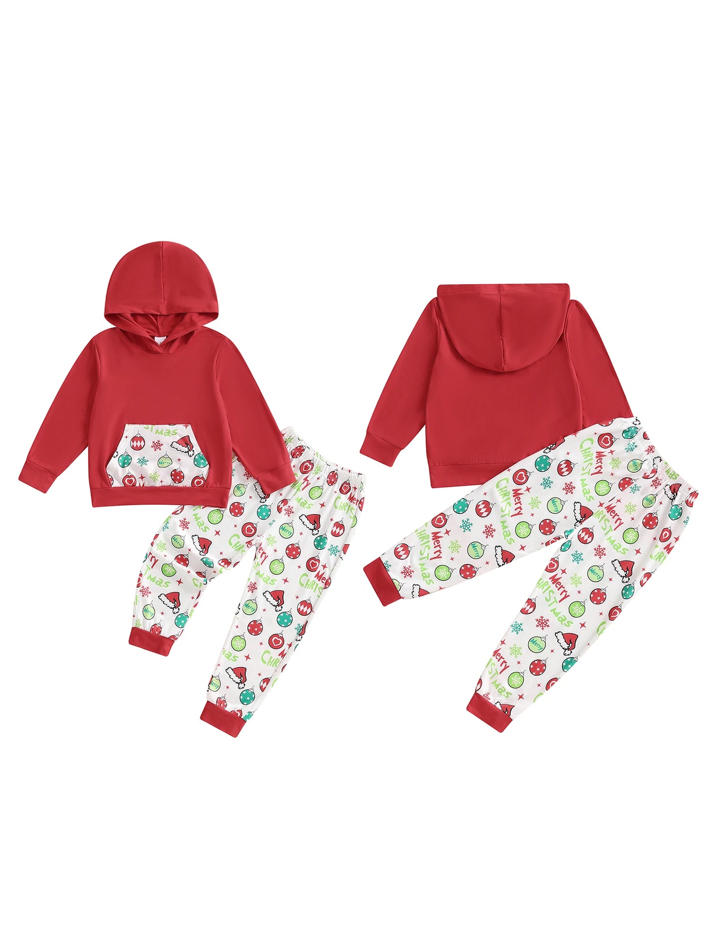 Kids Christmas Santa Plaid Hoodie And Pants 2 Piece Set