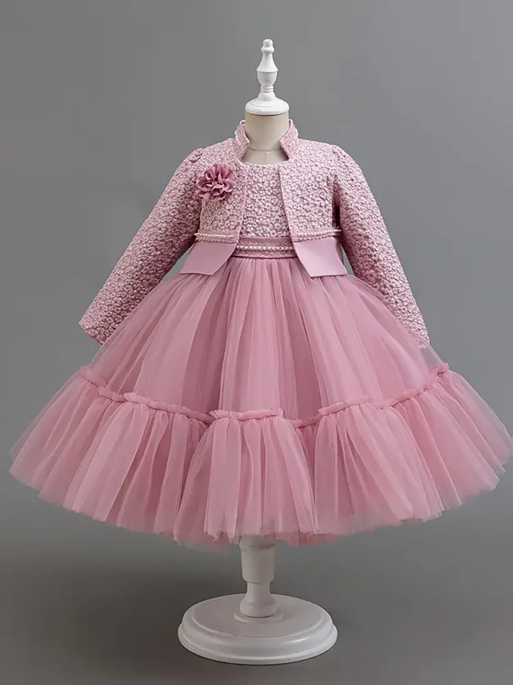 Girls Dress Set Lotus Lace Princess Outfits For Spring Autumn