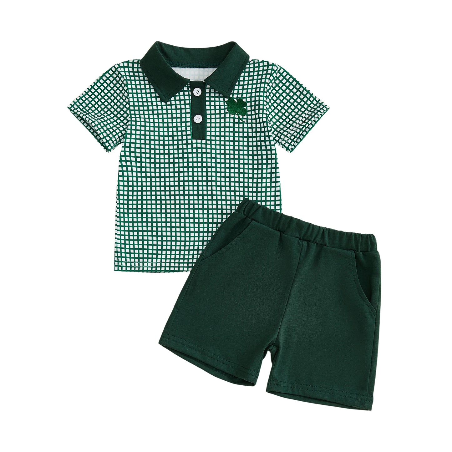 Boys St Patrick Day Outfit Set With Clover Embroidery