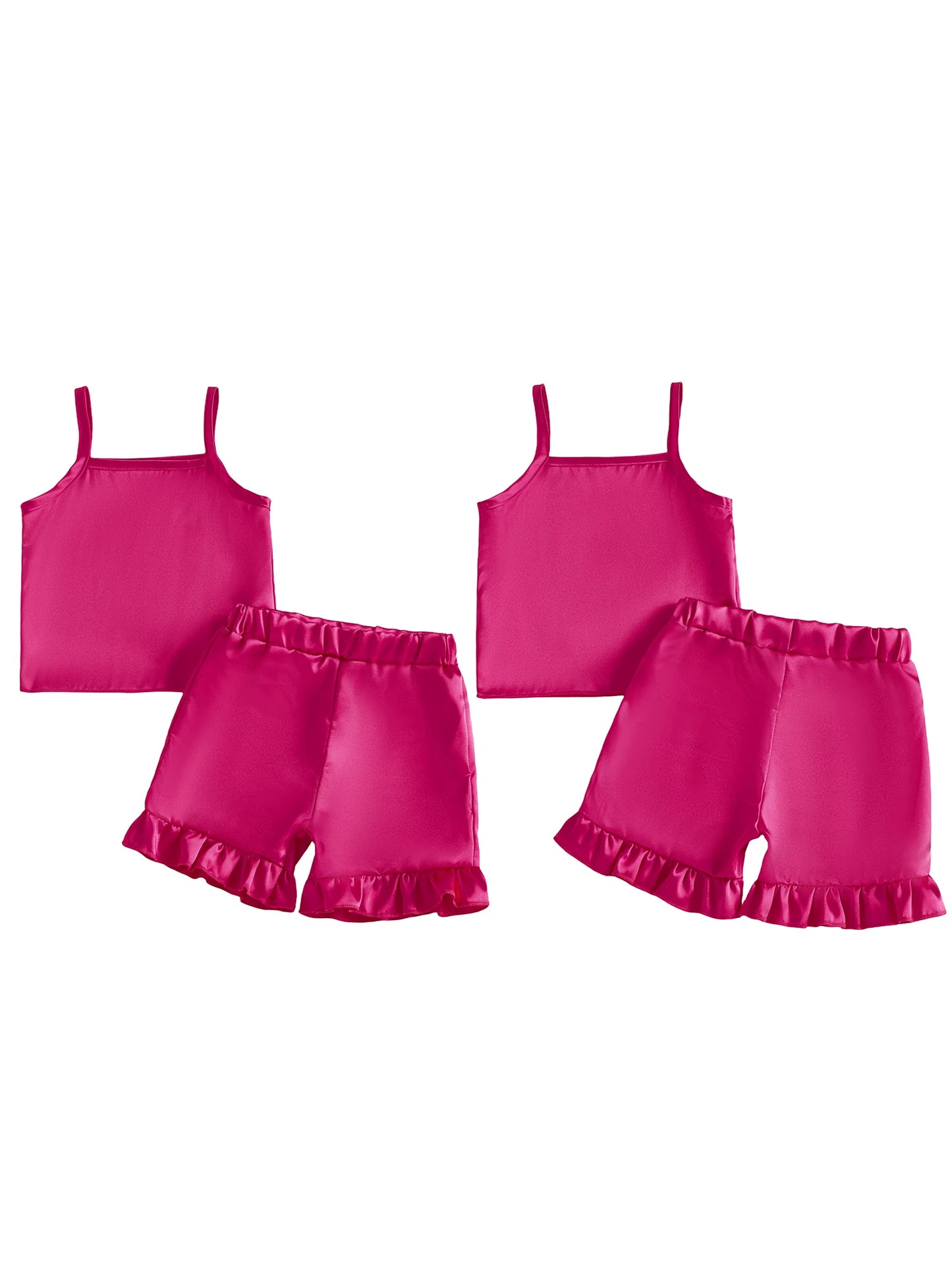 Girls Summer Pajama Set With Sleeveless Top And Elastic Waist Shorts