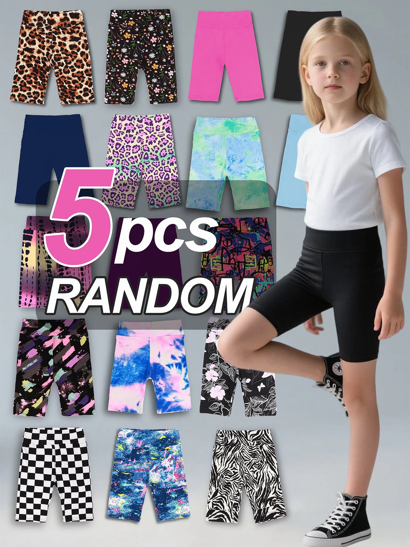 Girls Yoga Shorts Set 5-Piece High Waist Biker Bermudas