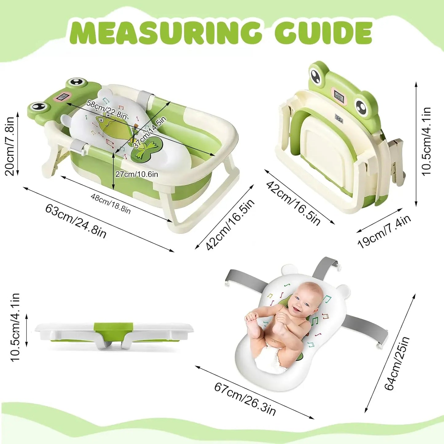 Baby Bath Tub With Cushion Foldable Design And Thermometer