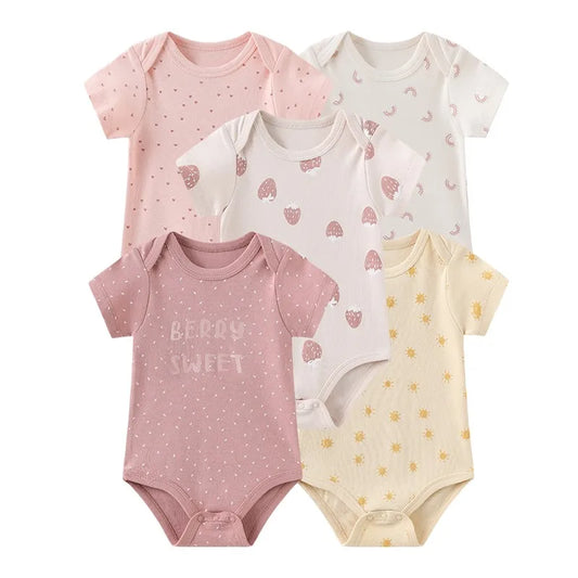 5 Pack Summer Short Sleeve Baby Bodysuits Cartoon Newborn Onesie