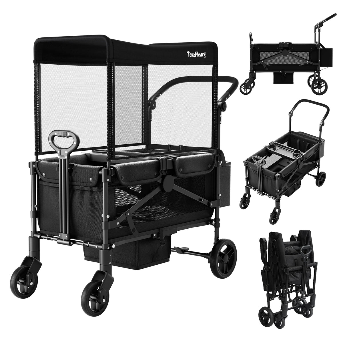 Foldable All Terrain Two Seater Kids Stroller Wagon With Canopy