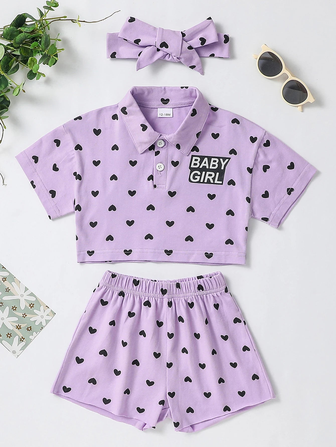 Floral Print Baby Girls 3pc Outfit Set Shirt Shorts Headband