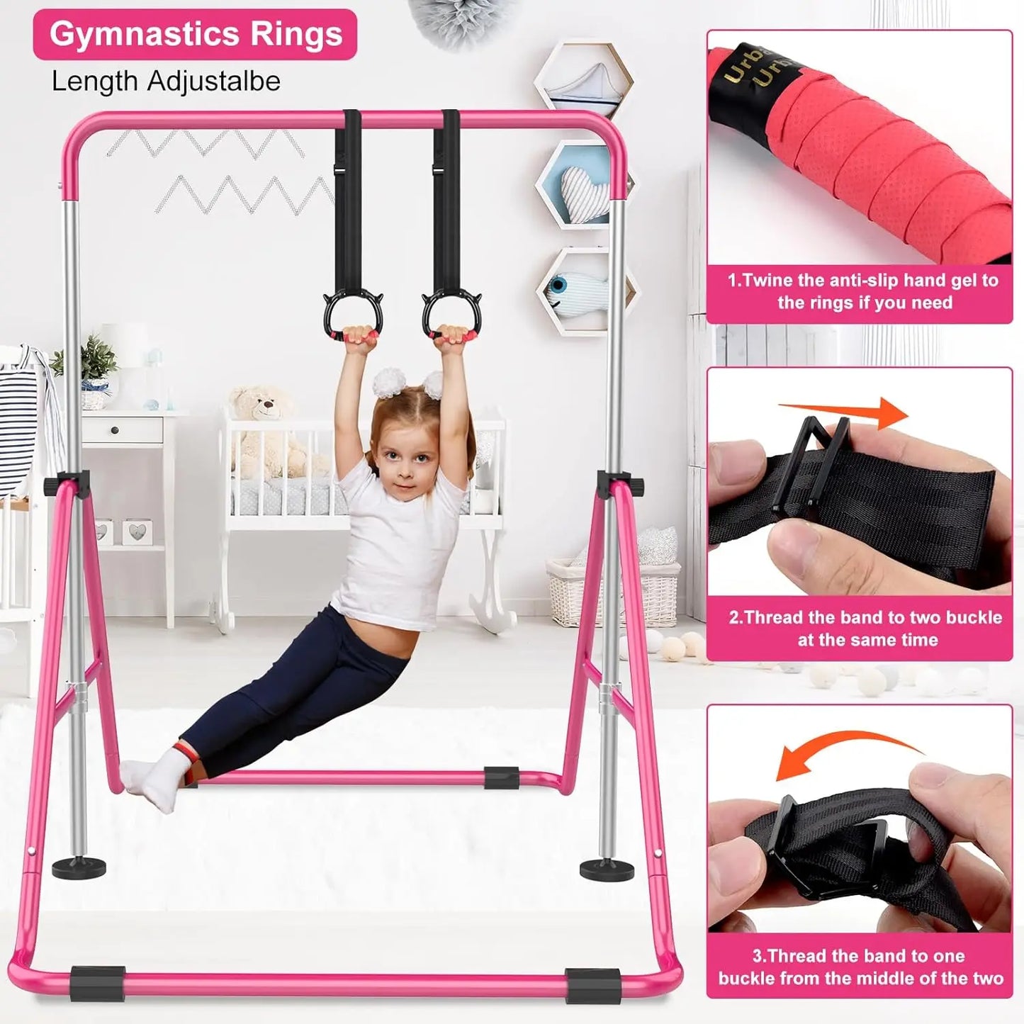 Adjustable Folding Gymnastic Bar for Kids Home Use