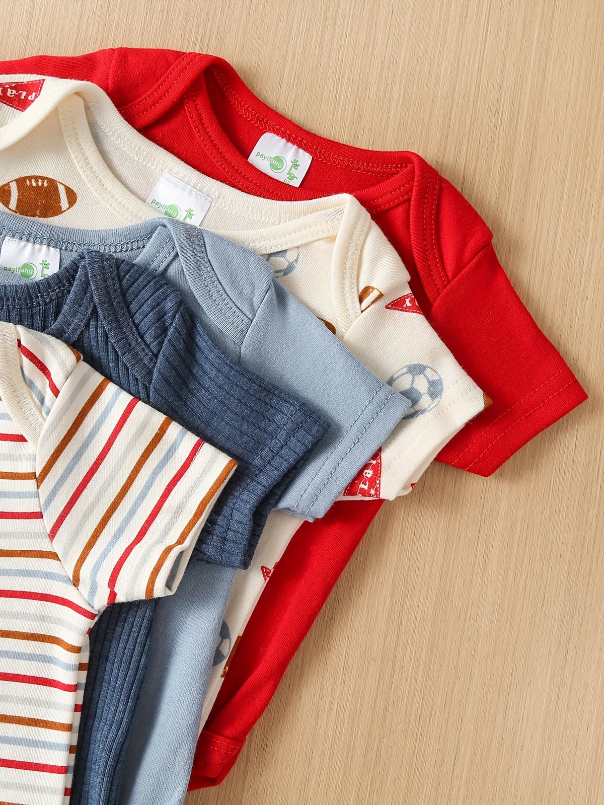 PAYIFANG Baby Boys Rugby Jumpsuit Short Sleeve Cotton Knit Romper
