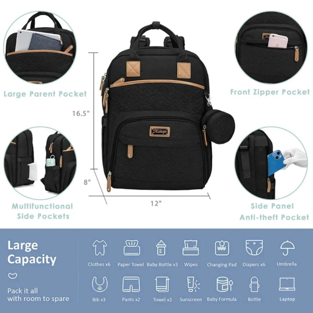 Kabaqoo Waterproof Diaper Bag Mommy Backpack With Changing Mat