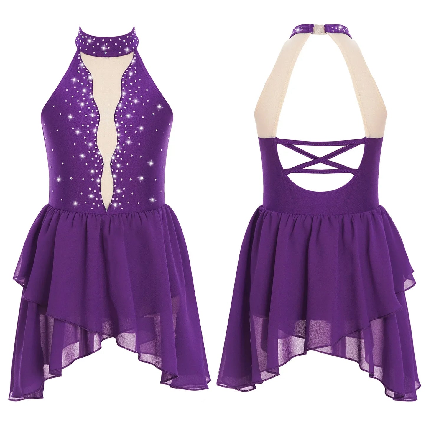 Kids Girls Dance Dress Rhinestone Leotard For Ballet Gymnastics