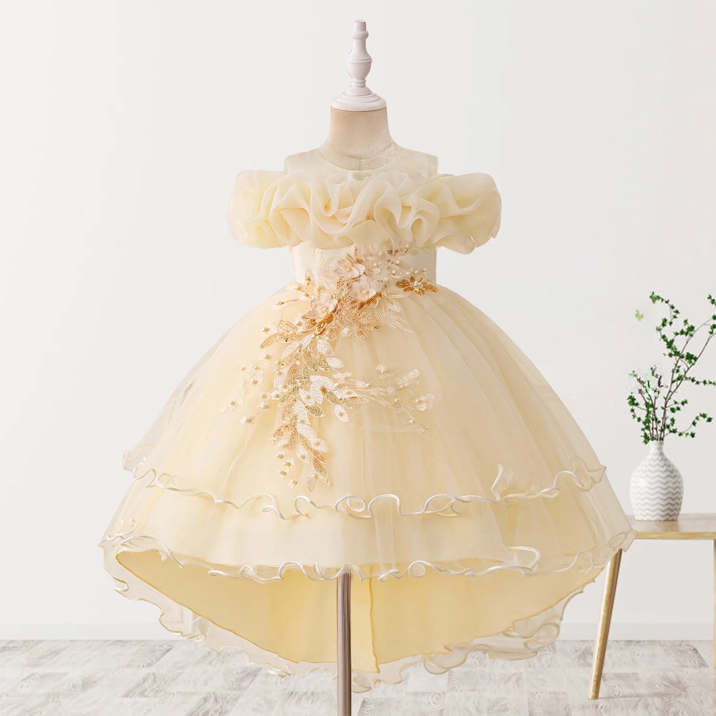 Floral Print Sleeveless Ruffle Tulle Dress for Toddler Girls