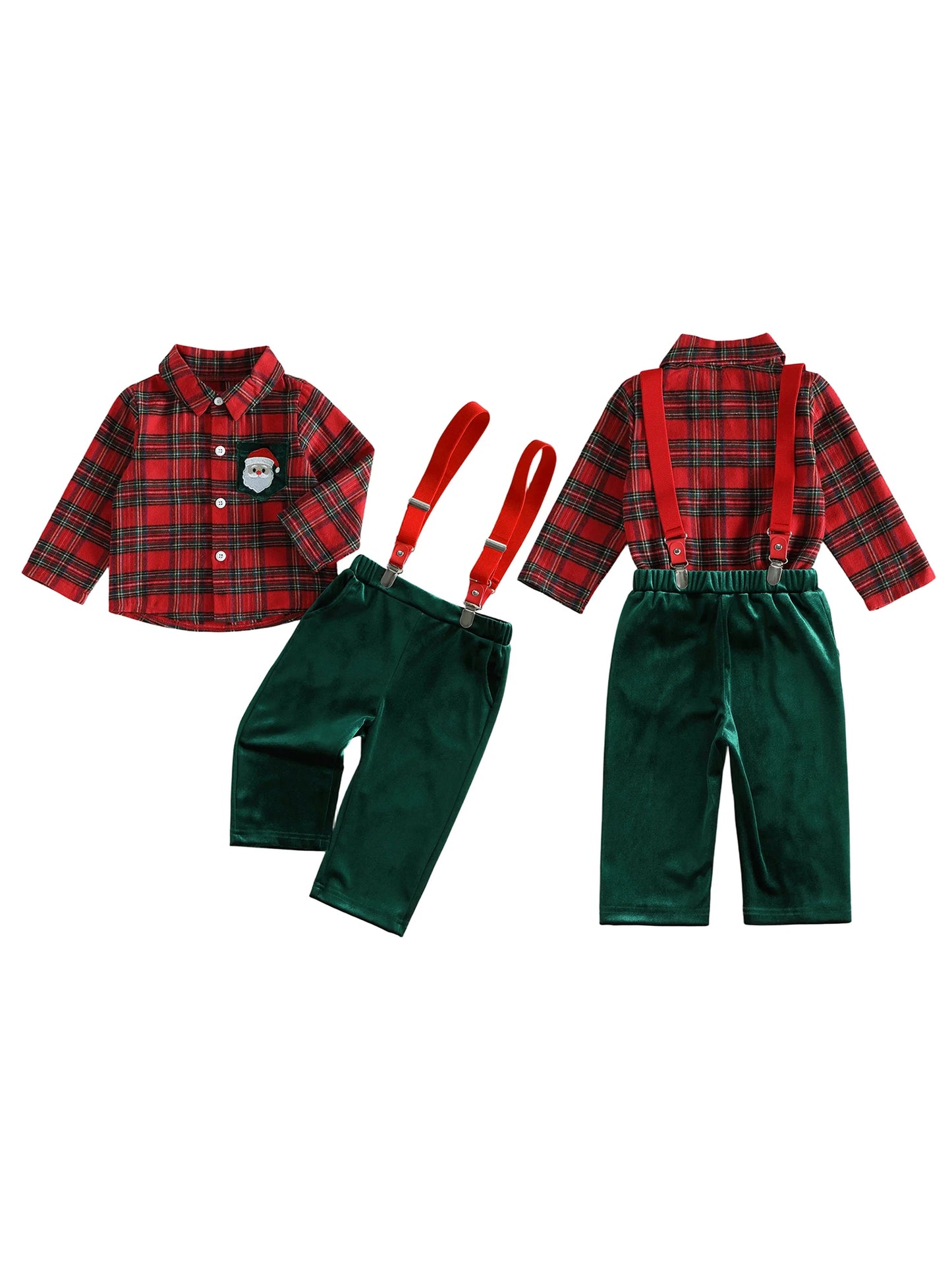 Sleeve Shirt Toddler Boy Christmas Velvet Velvet-Suspender-Pants Long Sleeve Shirt Boy Pants Velvet Premium