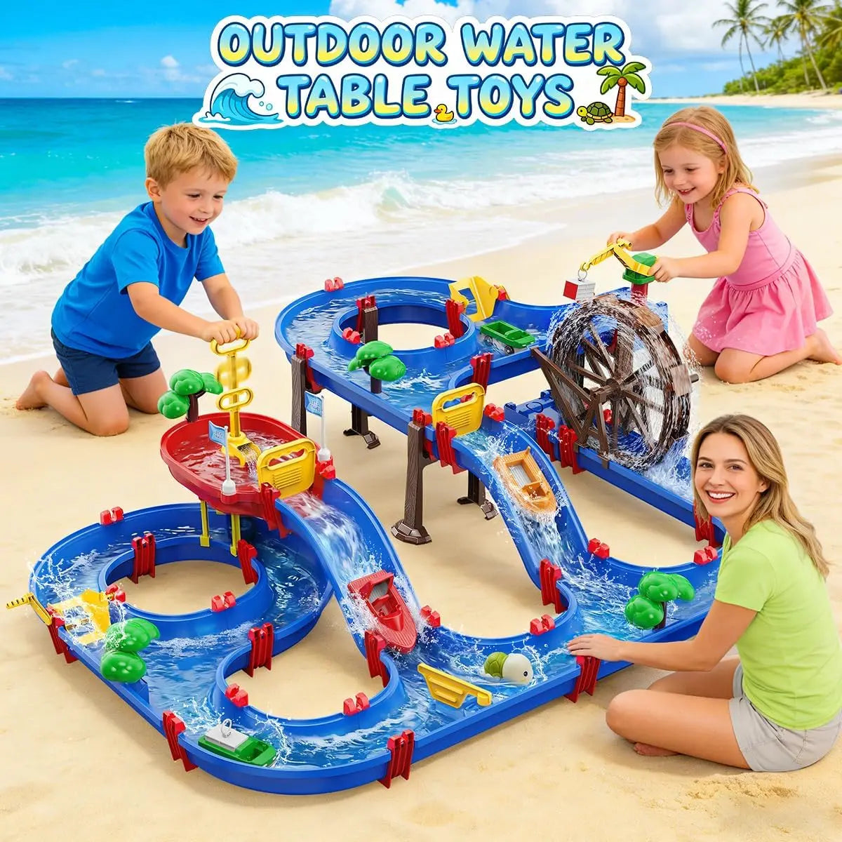 VATOS Outdoor Water Table Playset With Two Tier Waterwheel