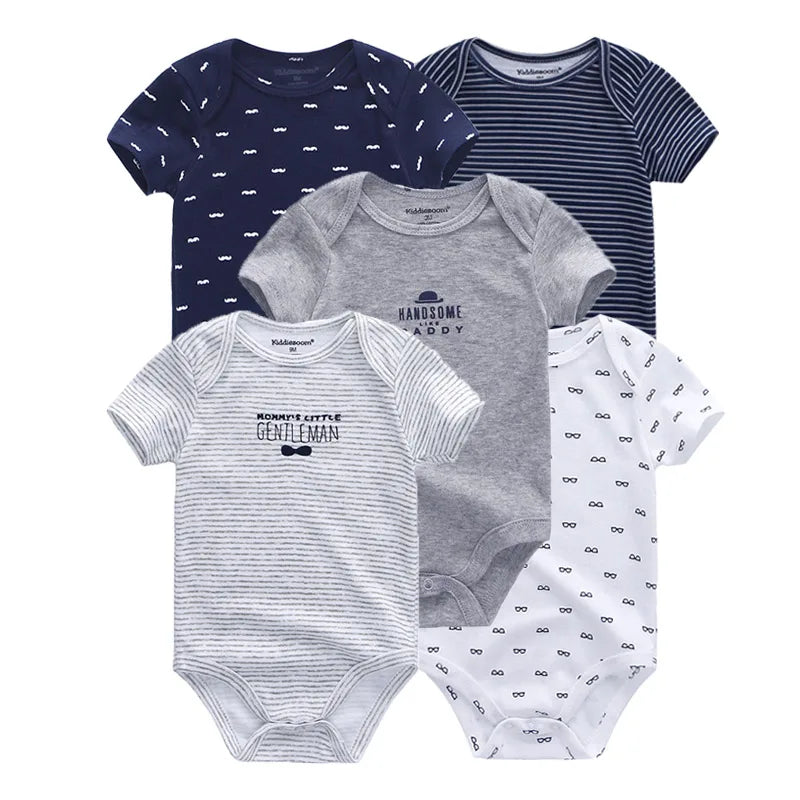 5 Pack Summer Short Sleeve Baby Bodysuits Cartoon Newborn Onesie