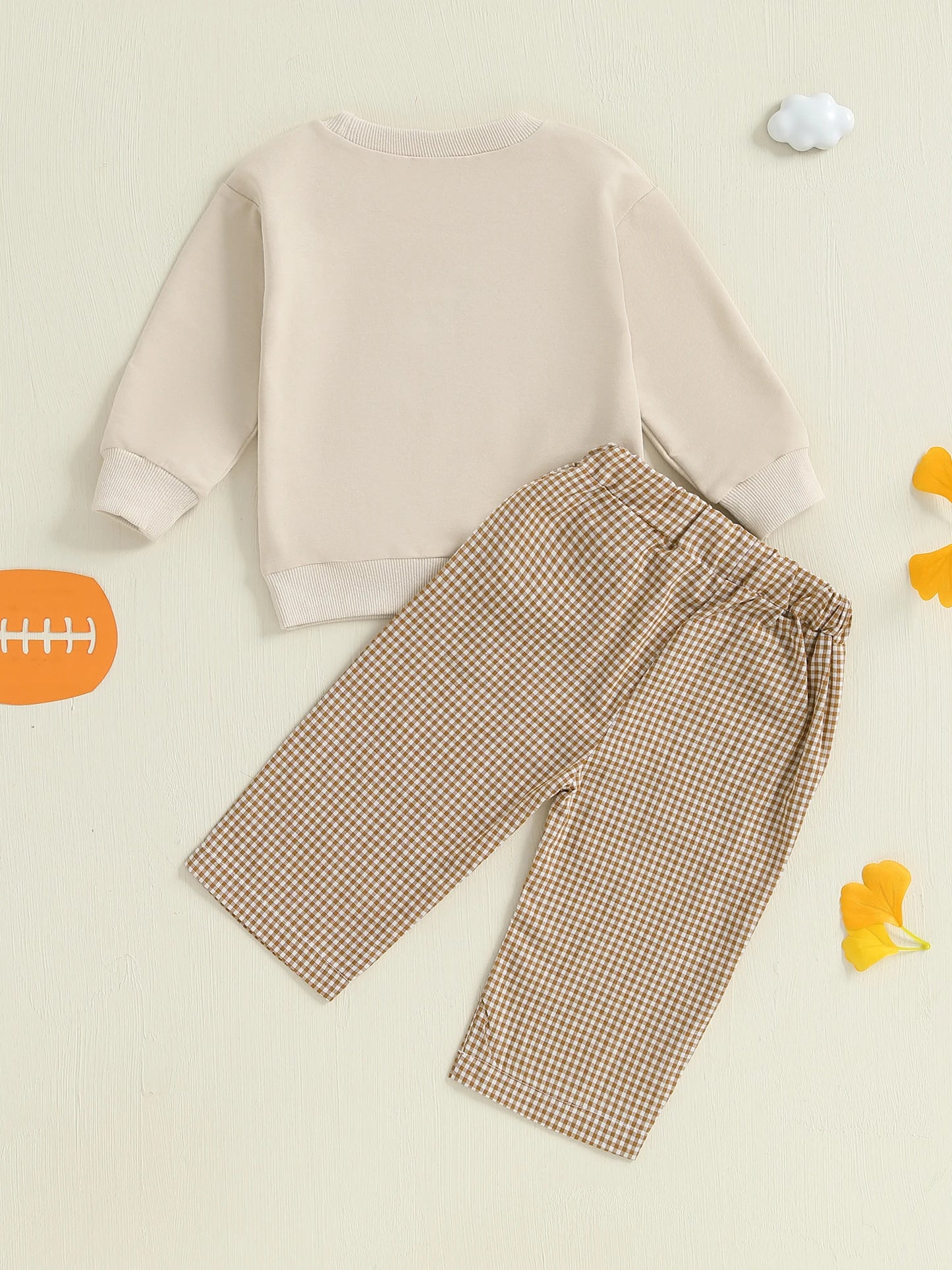 Boys 2-Piece Embroidered Rugby Sweatshirt and Plaid Pants Set