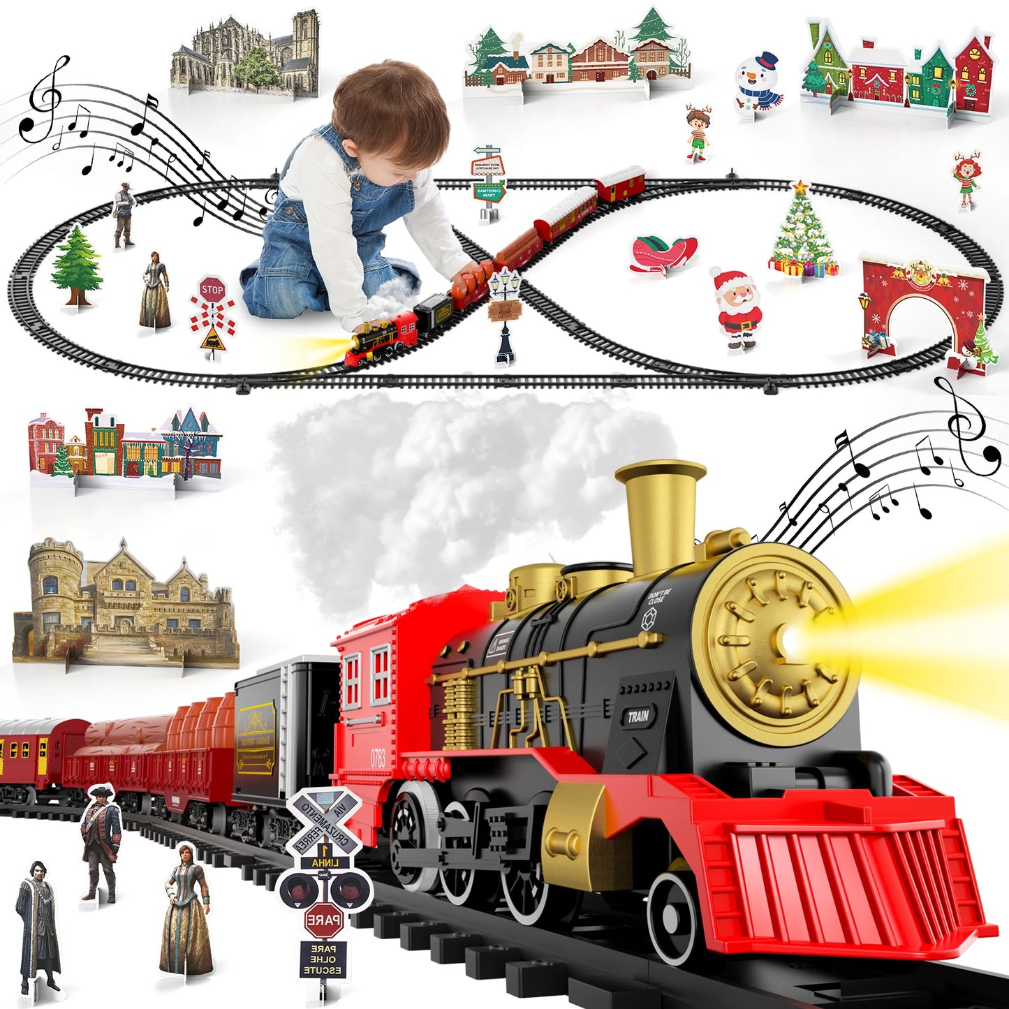 NONECE Train Set Toys Light And Sound 6 Cars 28 Tracks