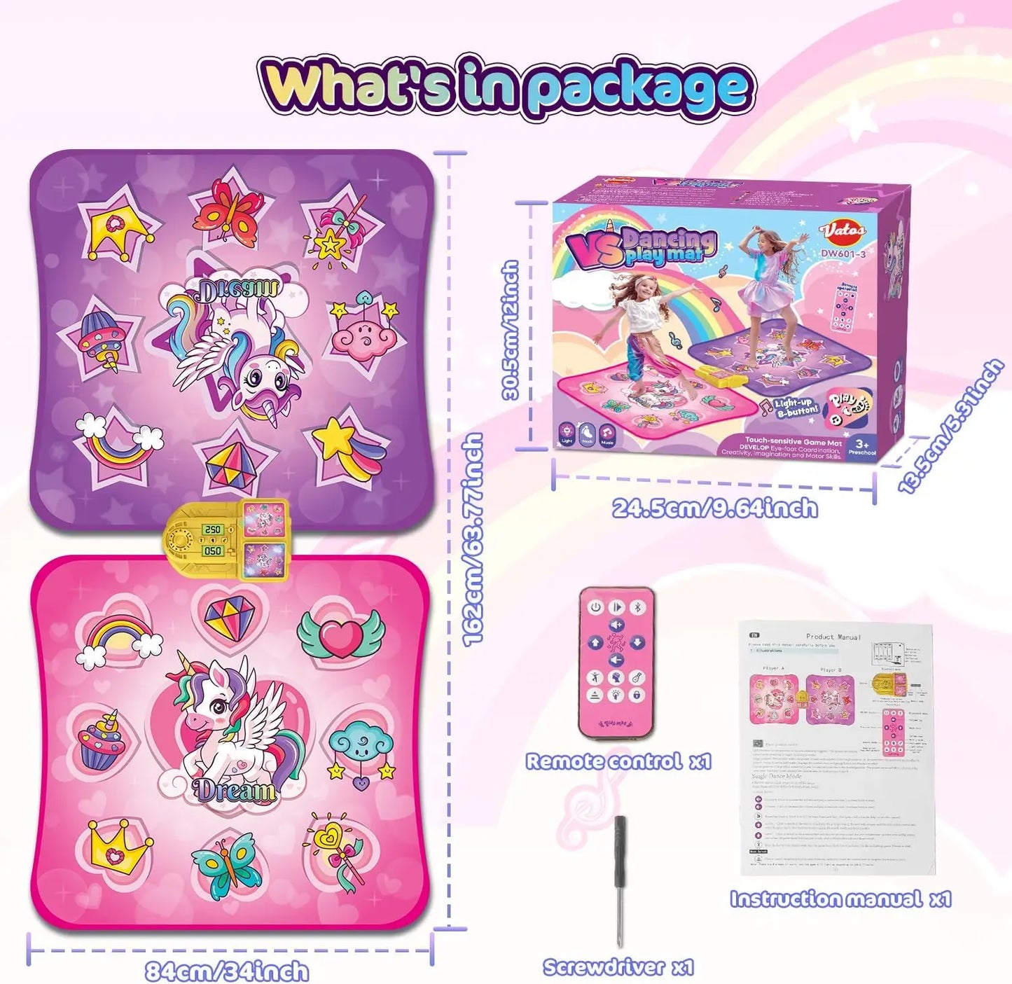 VATOS Unicorn Dance Mat For Girls 9 Level Dancing Game