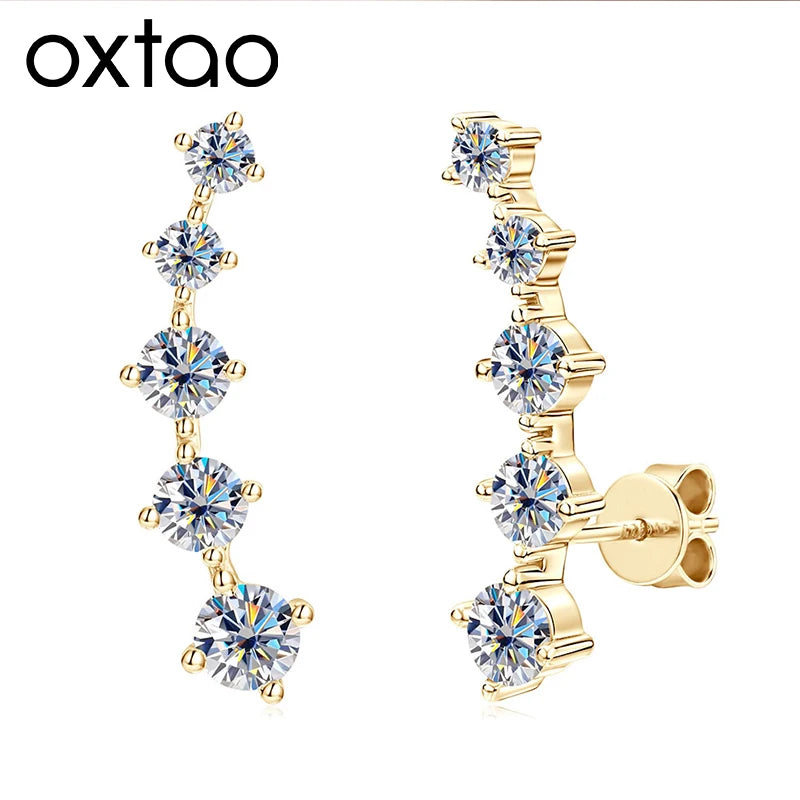 OXTAO Sparkling Moissanite Crawler Stud Earrings D VVS1 for Women Girl 14K Gold Filled Lab Imitation Diamond 2.4ct Earrings Jewelry Accessories Valentine Anniversary Day Birthday Gifts
