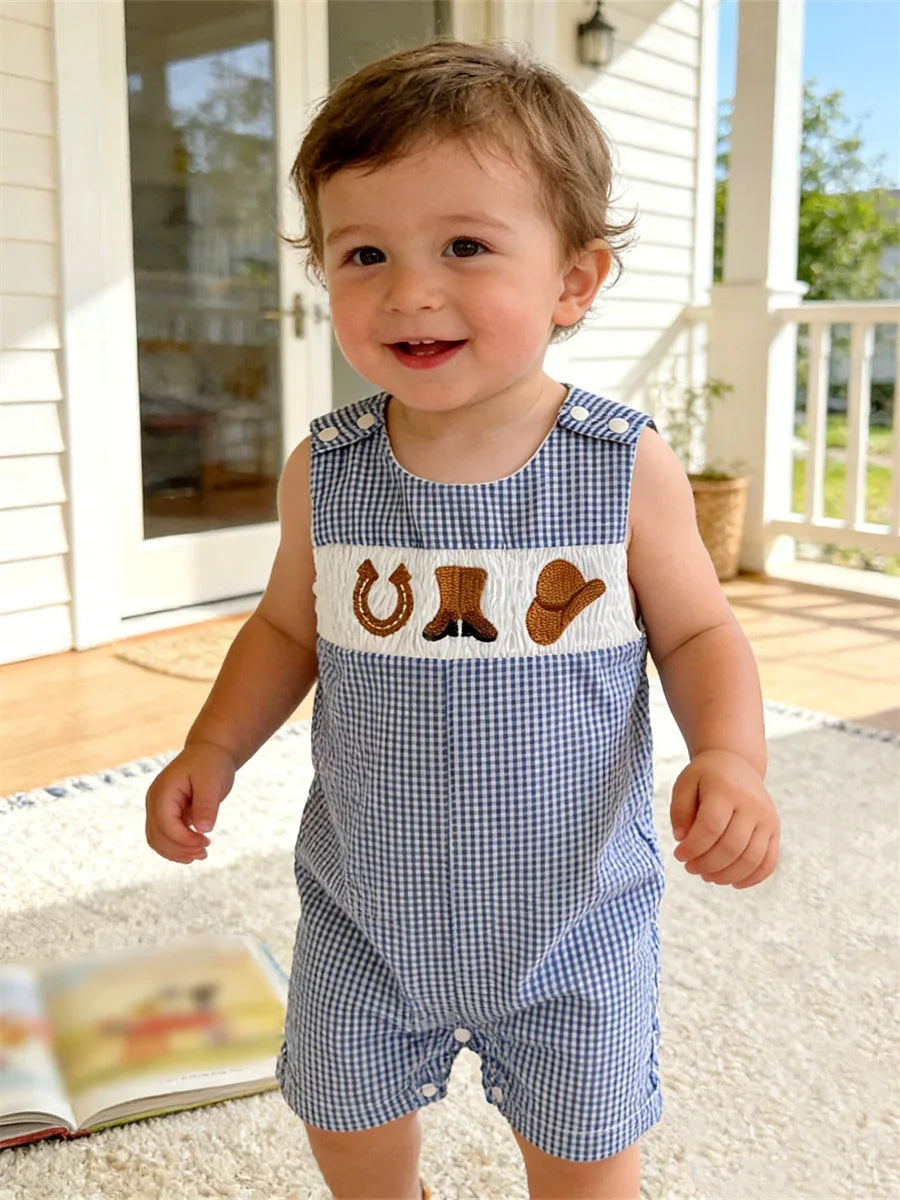 Cotton Embroidered Baby Romper With Button Up Collar
