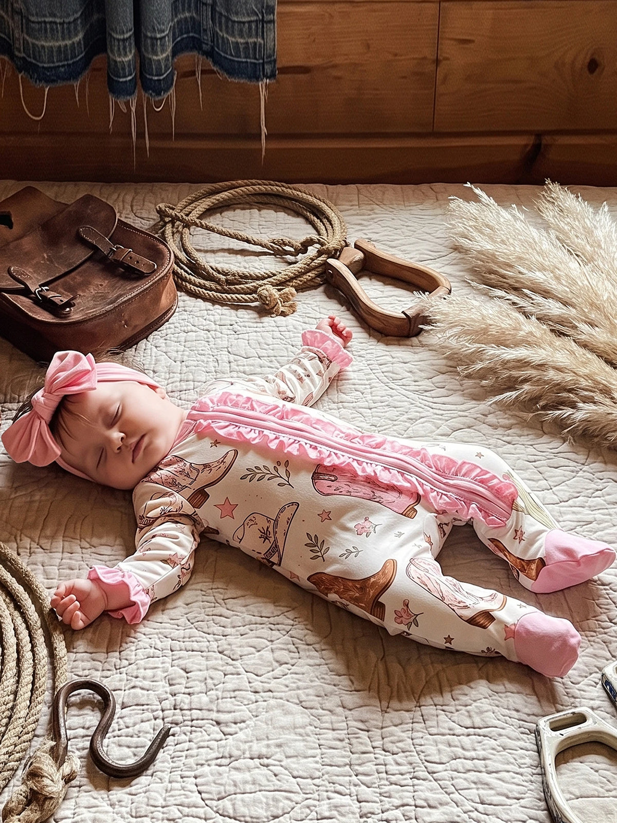 Baby Cactus Bodysuit With Headband Zip Up Romper Girls