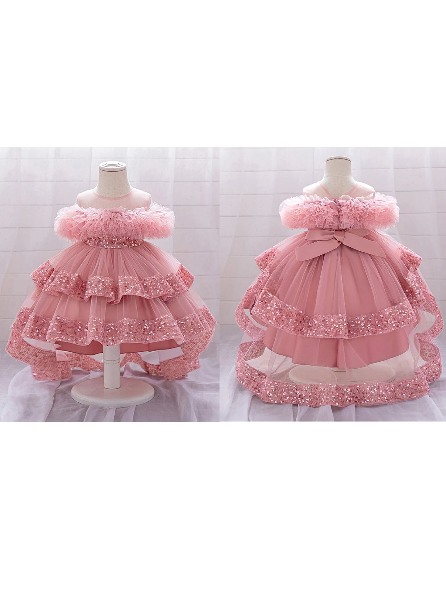 Girls Sequin Princess Dress with Tulle Skirt and High Hem
